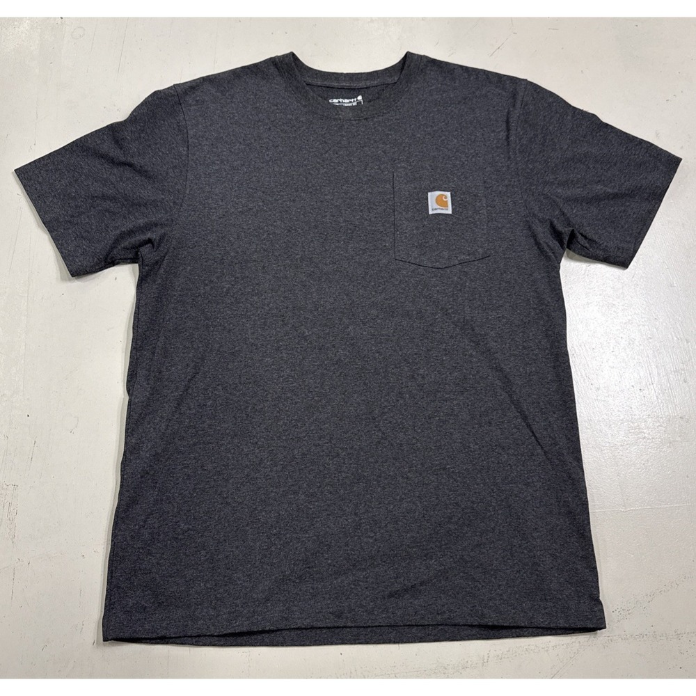 Carhartt Shirt Mens Medium Charcoal Pocket Tee Loose Fit Logo Workwear Casual